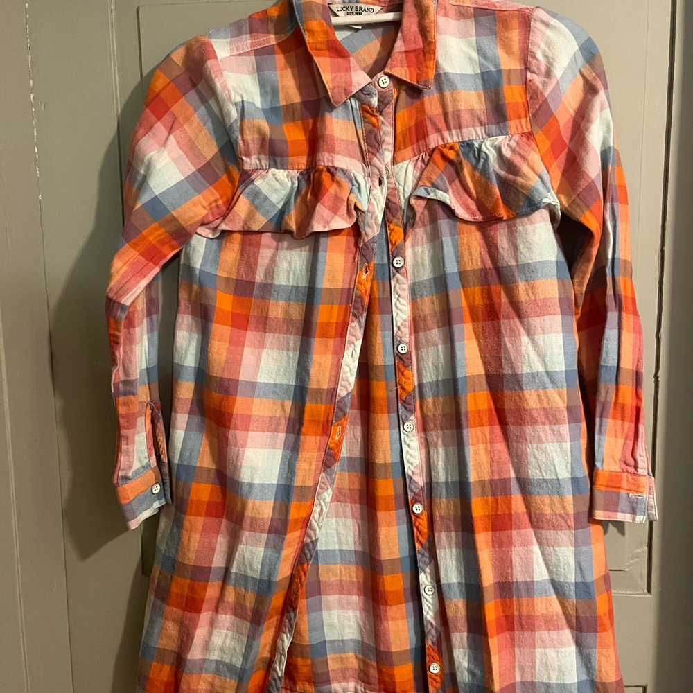 Lucky Brand Plaid Shirt in Orange and Blue
